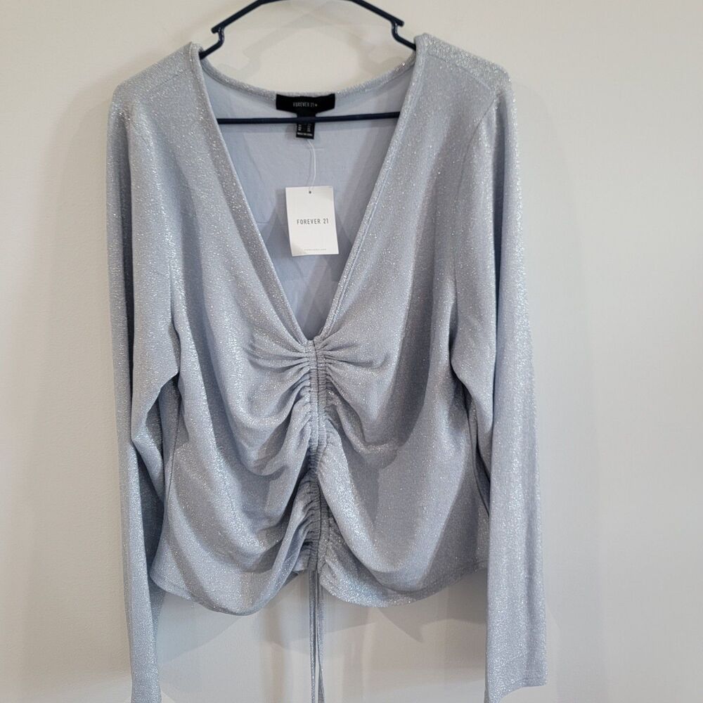 Forever 21 Womens Top Size 3X Blue Sparkle Cinched Glam Blouse
